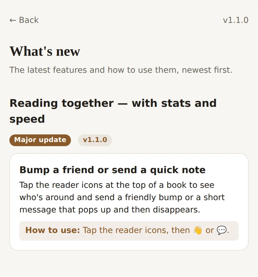 The in-app changelog
