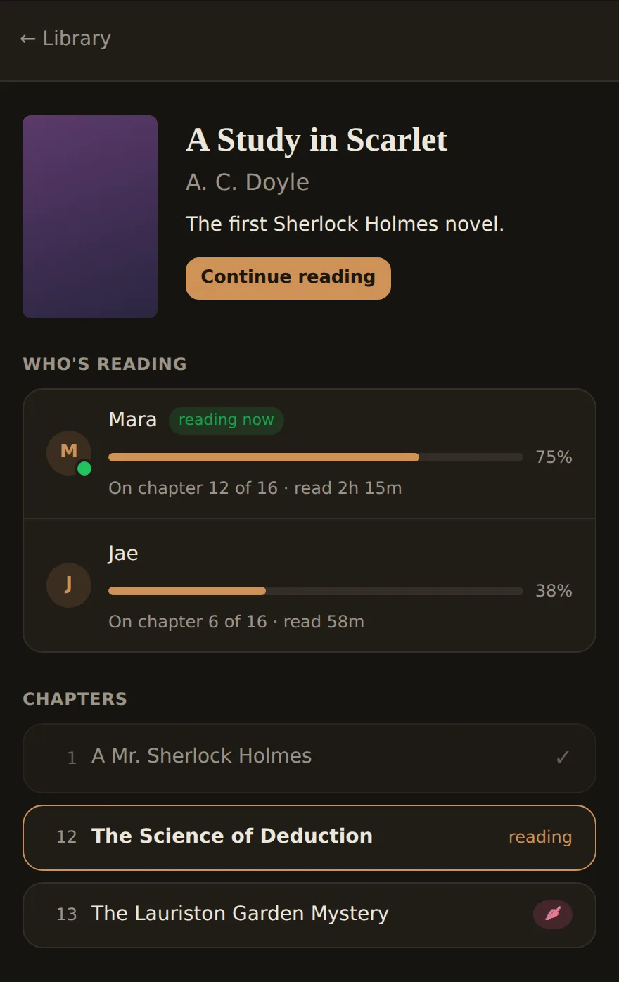 A contents list with an explicit chapter marked