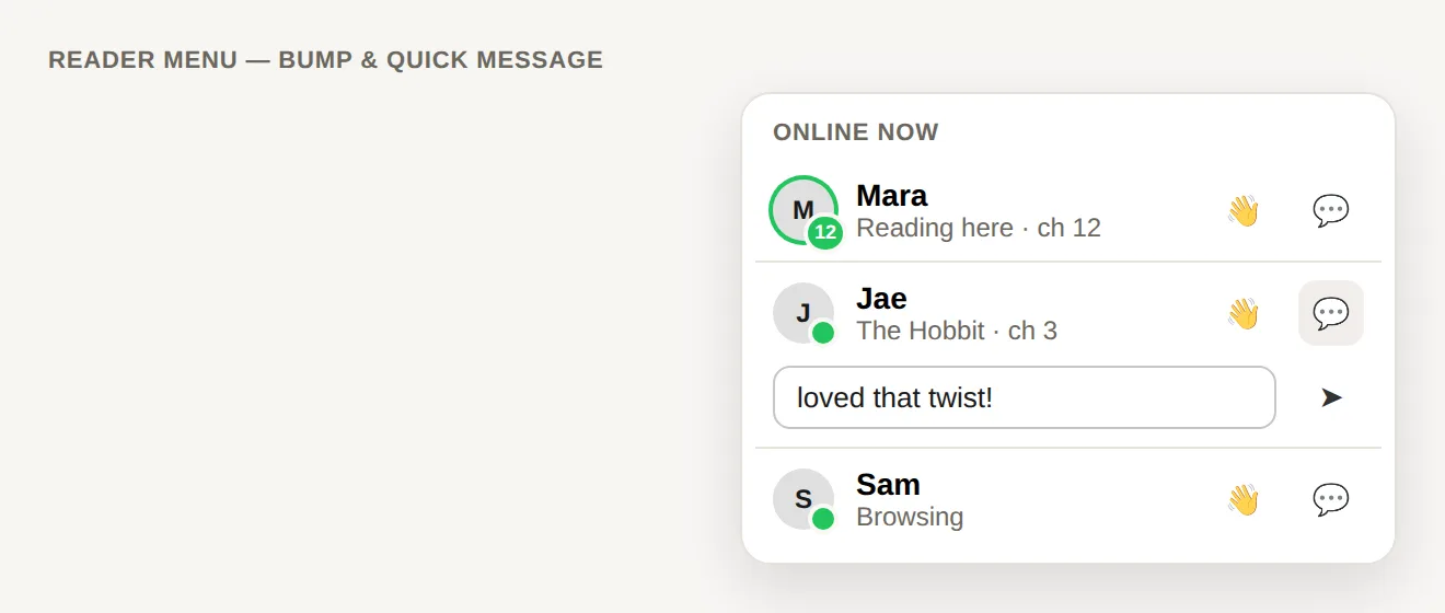 The bump and quick-message menu