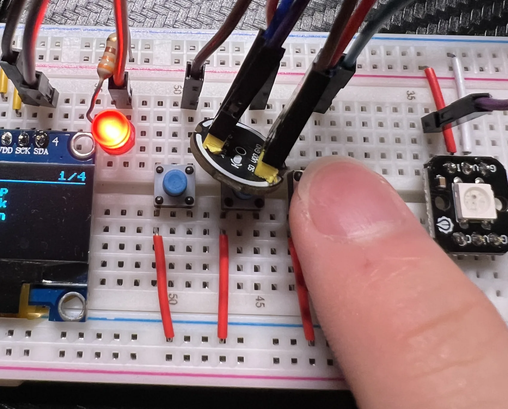 Close-up of the INMP441 I2S microphone wired to the ESP32