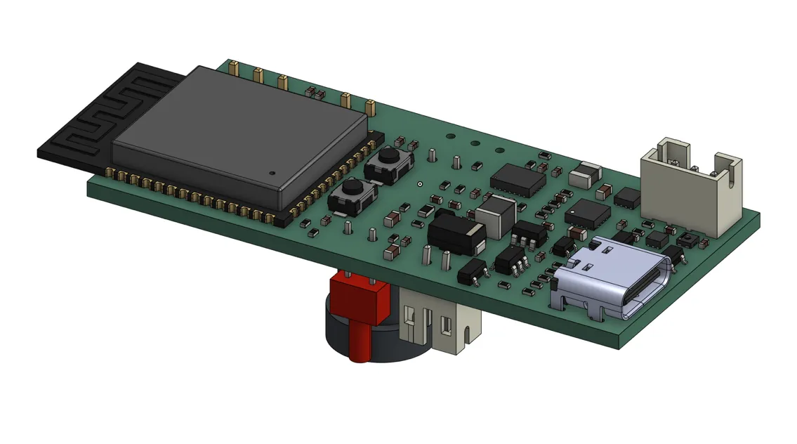 The KiCad 3D model of the board with the camera modelled on, used as the reference in Onshape