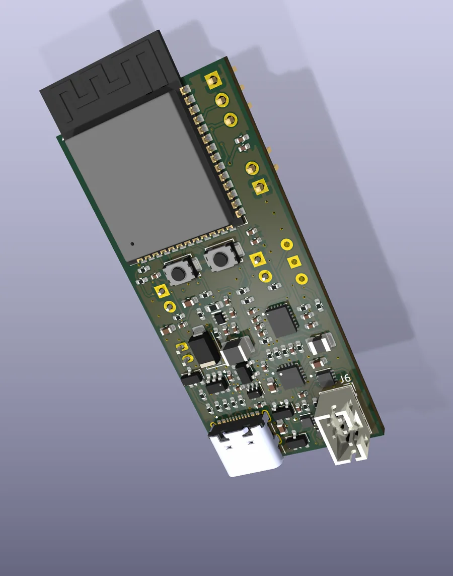 3D render of the top of the Prototype V2 board from KiCad